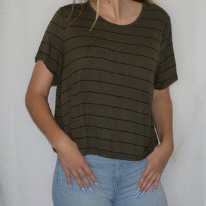 green and black stripped shirt